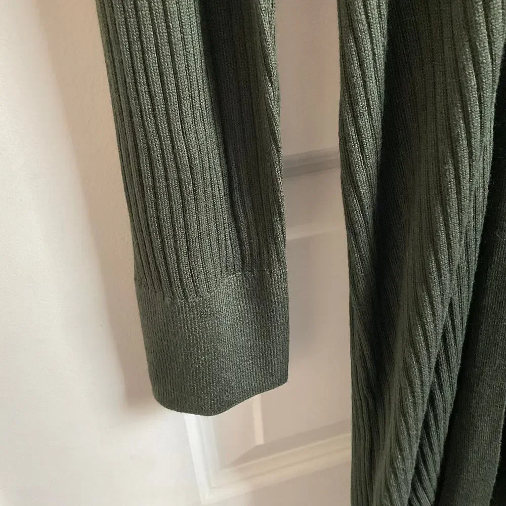 LOFT Dark Green Ribbed Longline Open Front‎ Cardigan - Size Medium - NEW